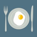 Plate with fried egg. Fork and knife. Breakfast vector illustration. Royalty Free Stock Photo